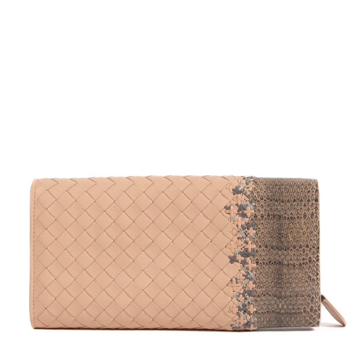 Buy real authentic Bottega Veneta Intrecciato Pink and Grey Leather Wallet safe online at Labellov.com
