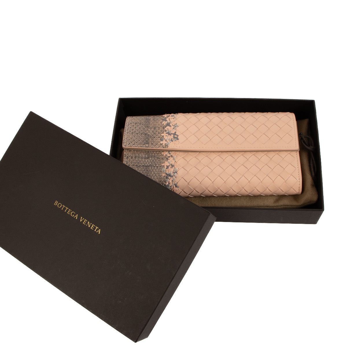 Bottega Veneta Pink and Grey Leather Wallet