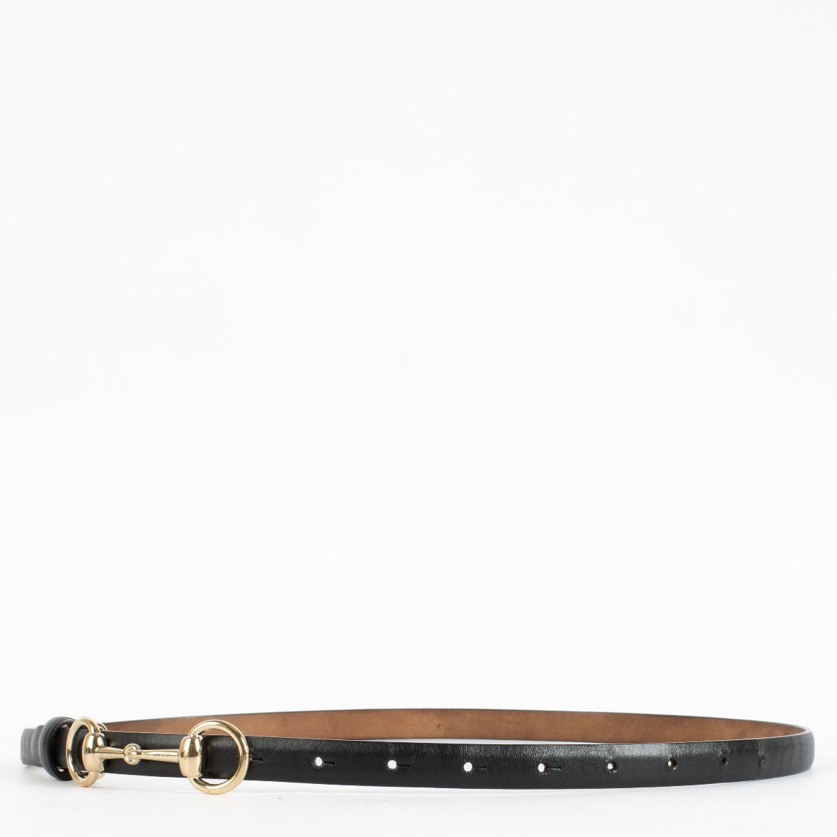Authentic Preloved Gucci Black Horsebit Slim Belt - Size 85 on labellov.com
