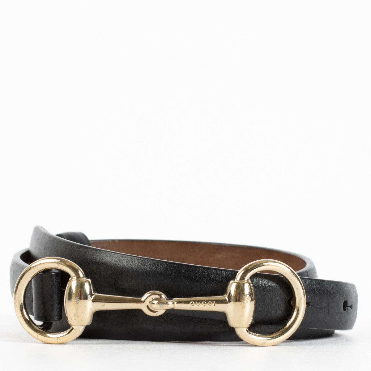 Authentic Preloved Gucci Black Horsebit Slim Belt - Size 85 on labellov.com