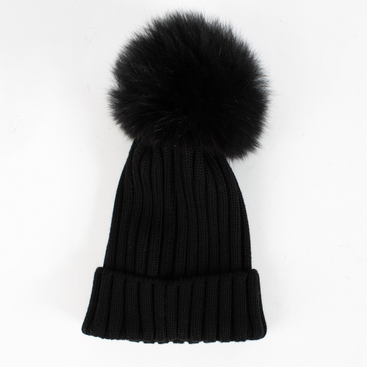 Authentic Preloved Moncler Black Fur Pompom Beanie on labellov.com