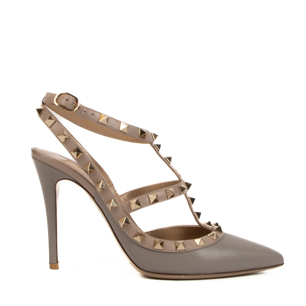 Buy real authentic Valentino Garavani Grey Rockstud Caged Pumps safe online at Labellov.com in very good condition