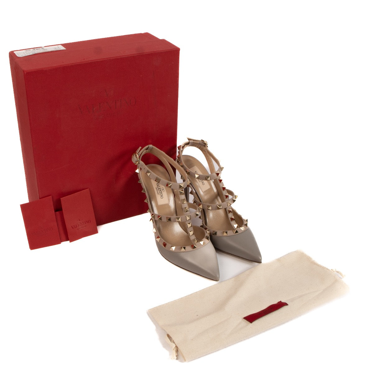 Buy real authentic Valentino Garavani Grey Rockstud Caged Pumps safe online at Labellov.com in very good condition