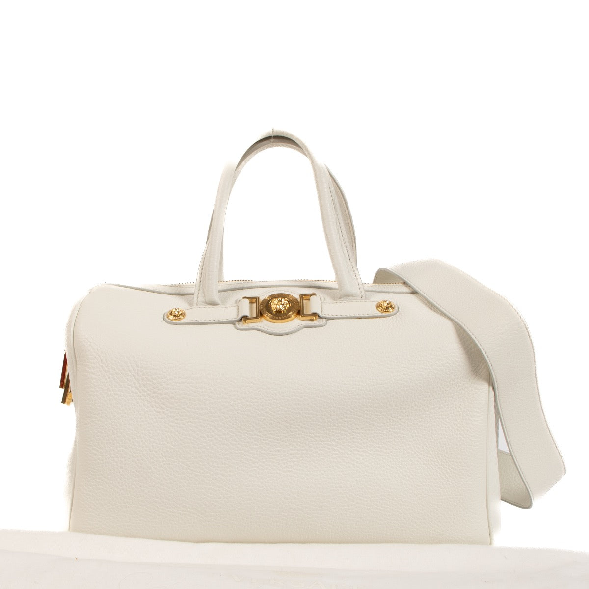 Versace White Leather Palazzo Boston Bag