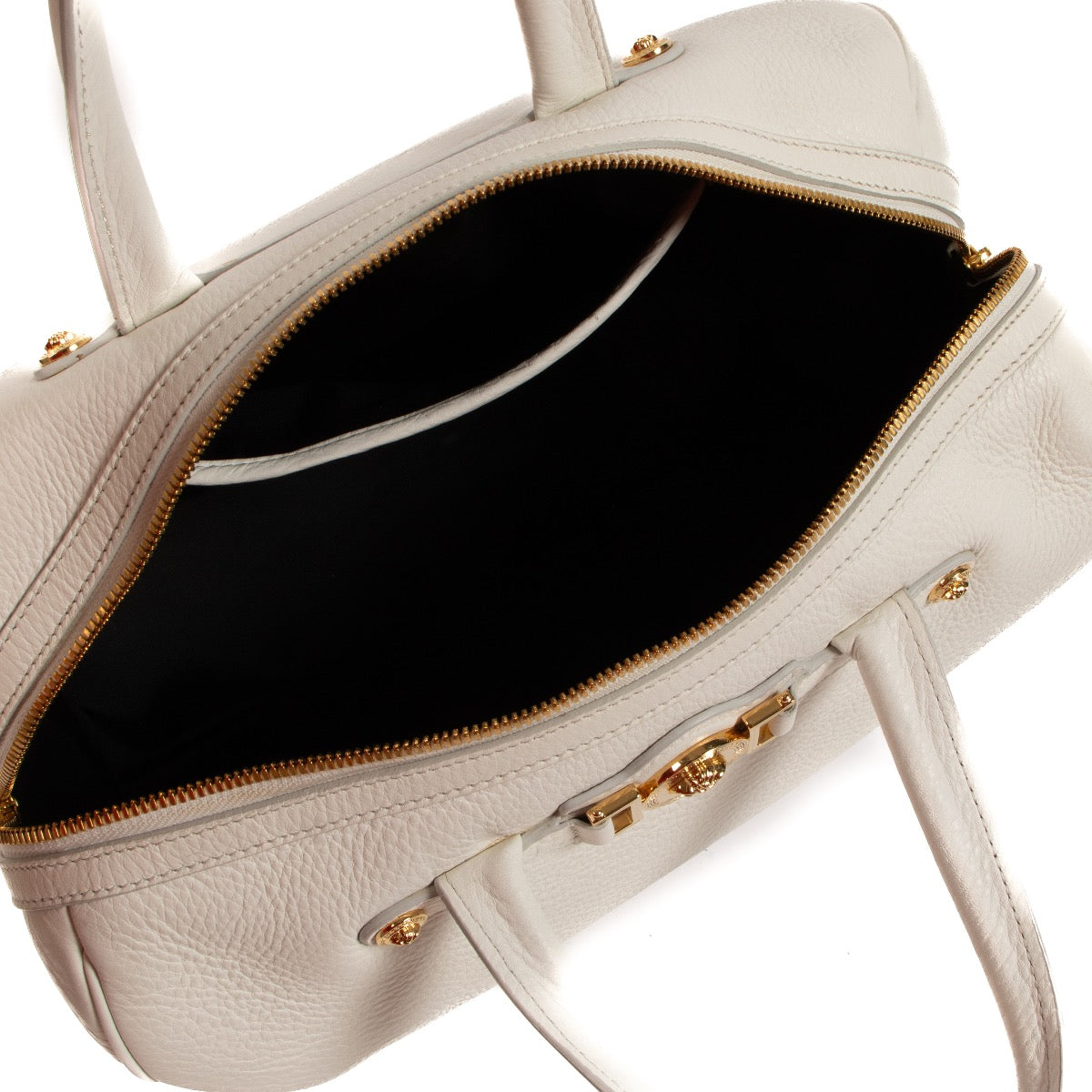 Versace White Leather Palazzo Boston Bag