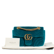Shop safe online at Labellov in Antwerp and Knokke this 100% authentic second hand Gucci Blue Suede Mini Marmont Crossbody Bag