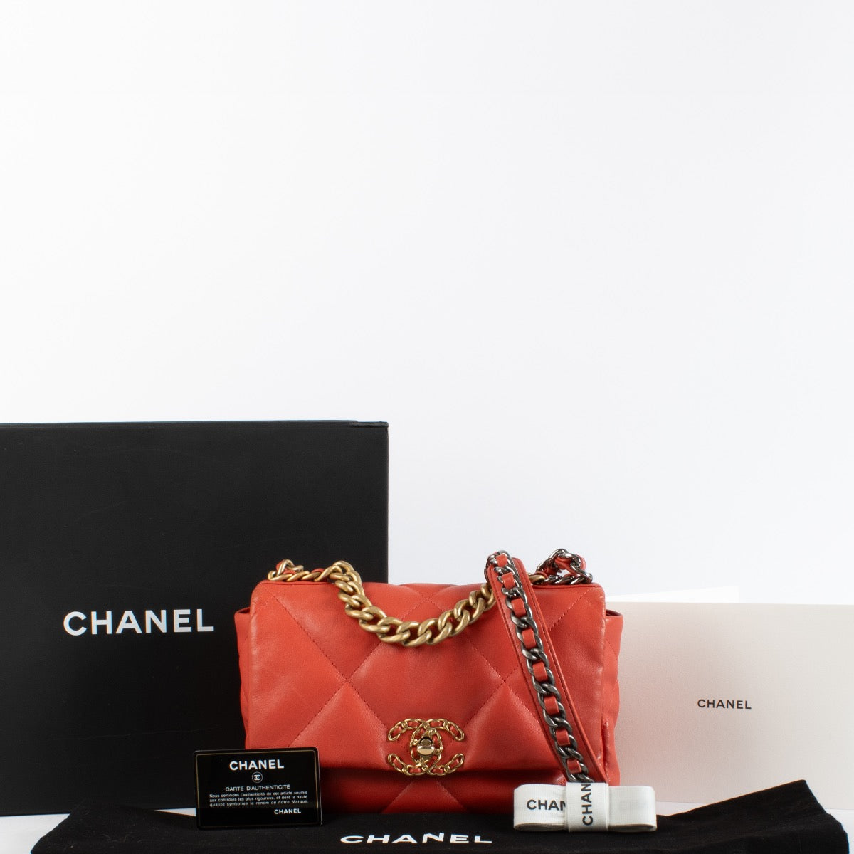 Authentic Preloved Chanel Coral Small Chanel 19 Bag on Labellov.com