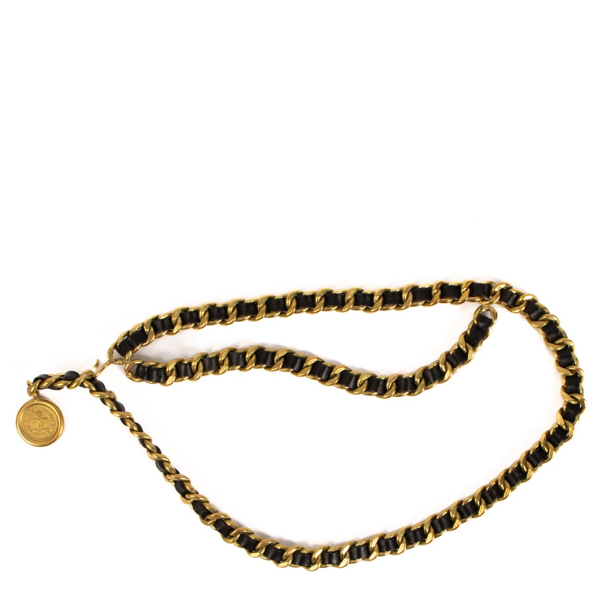 Buy real authentic Chanel Black Mat Gold Medallion Belt safe online at Labellov.com