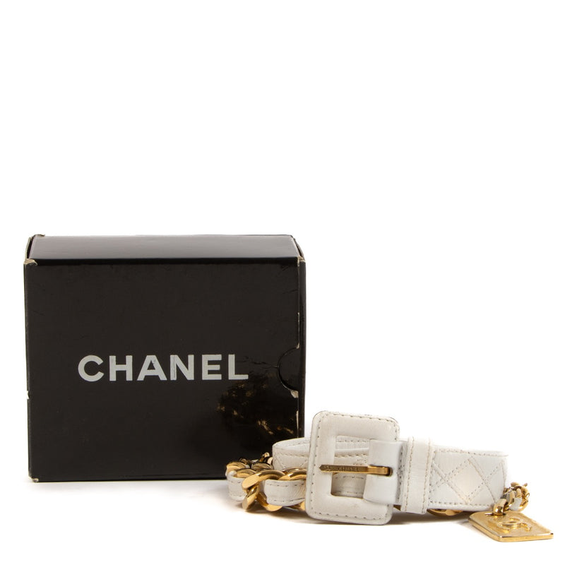 Chanel Vintage White Leather CC Charm Chain Belt