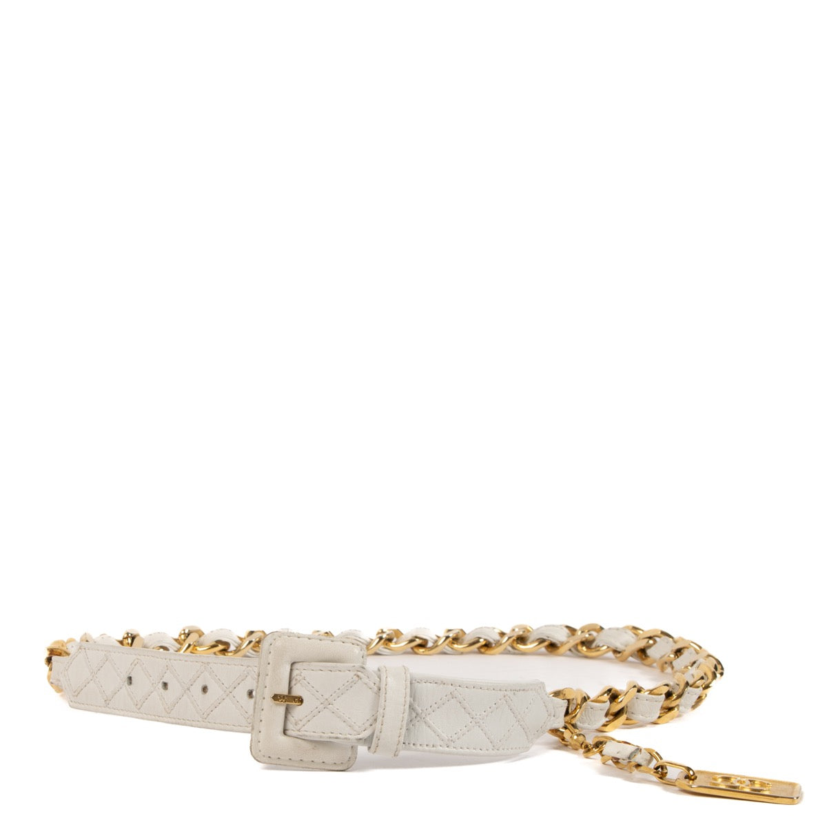 Chanel Vintage White Leather CC Charm Chain Belt - size 75