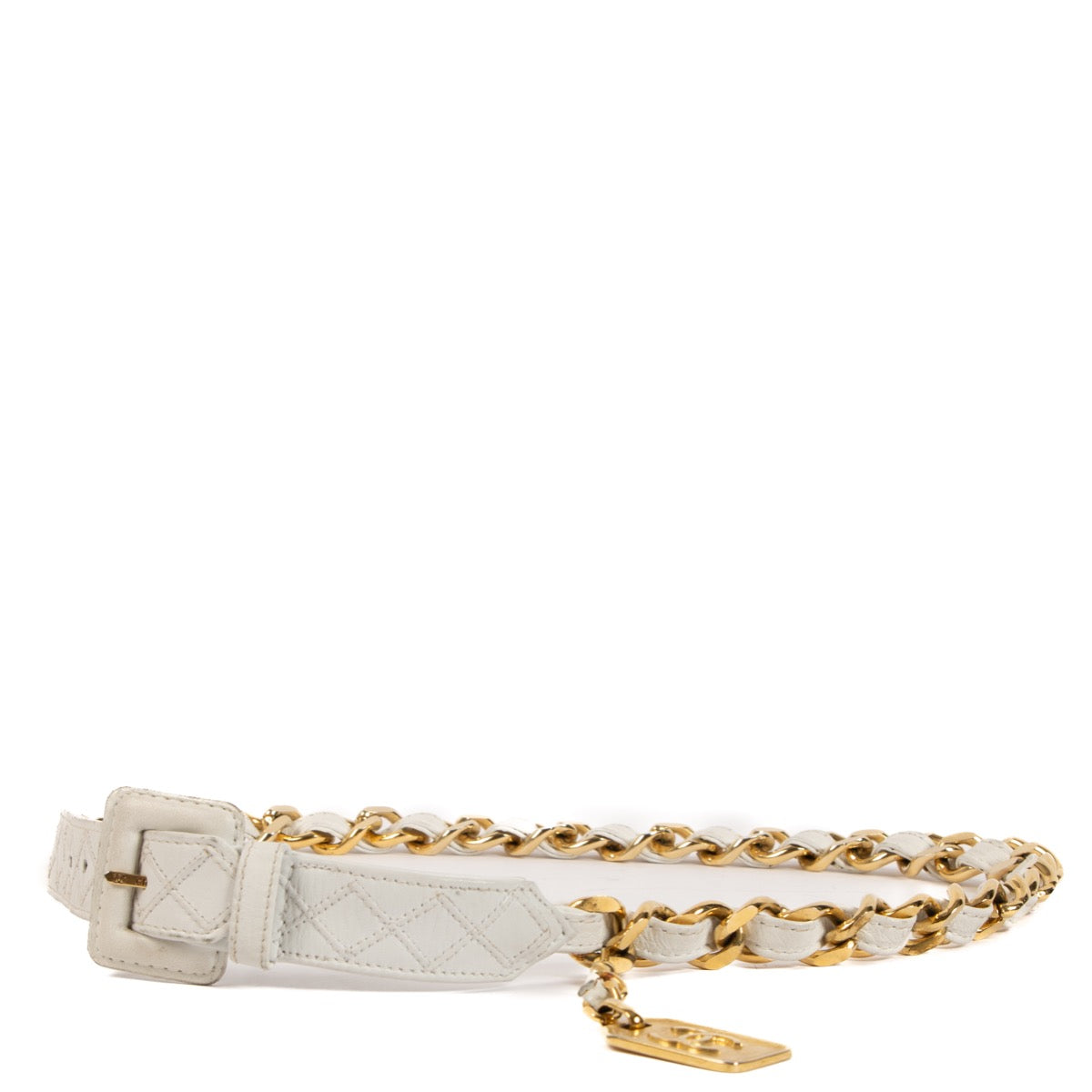 Chanel Vintage White Leather CC Charm Chain Belt - size 75