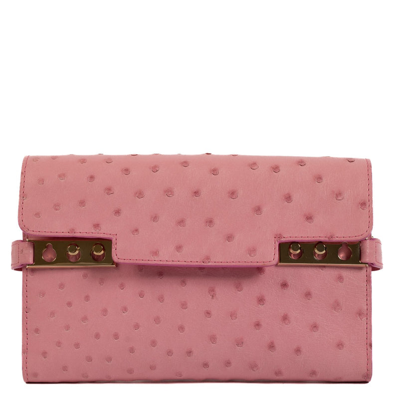 Delvaux Flamingo Ostrich Tempête Clutch Wallet On Chain