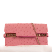 Delvaux Flamingo Ostrich Tempête Pochette Wallet On Chain