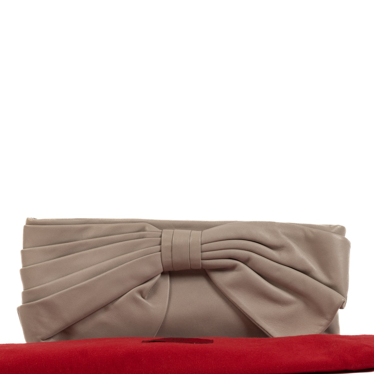 Valentino Garavani Taupe Nappa Lambskin Bow Clutch