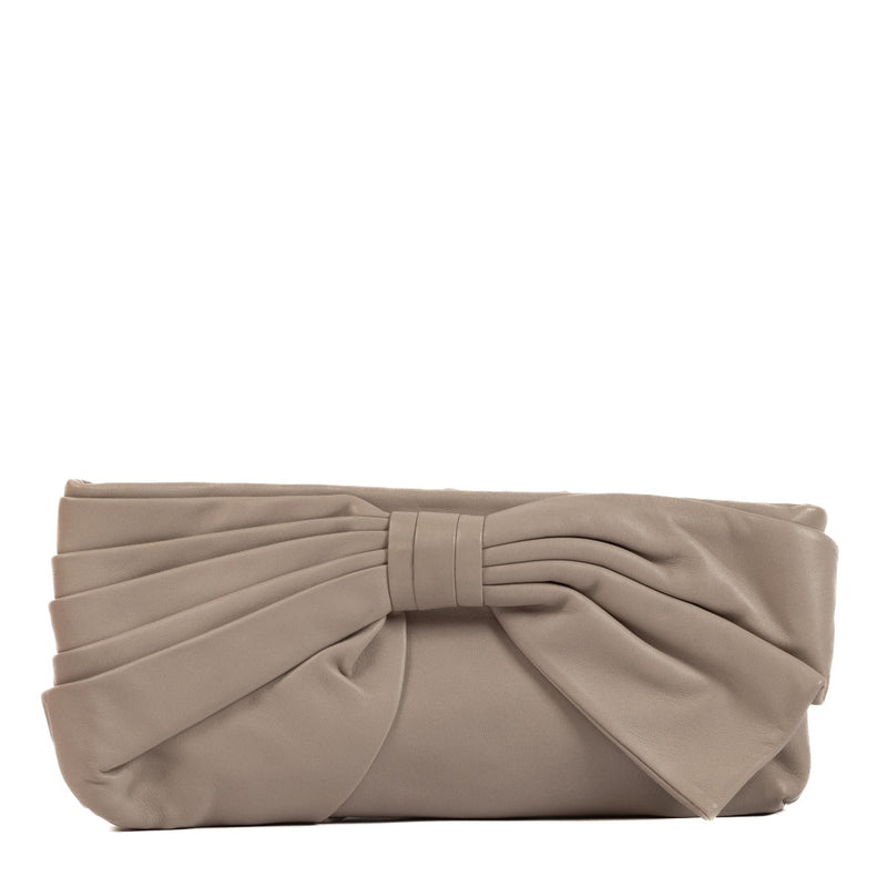 Valentino Garavani Taupe Nappa Lambskin Bow Clutch