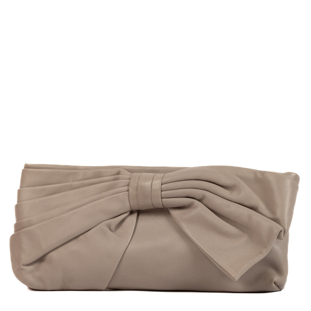 Valentino Garavani Taupe Nappa Lamswit Leren Strik Clutch