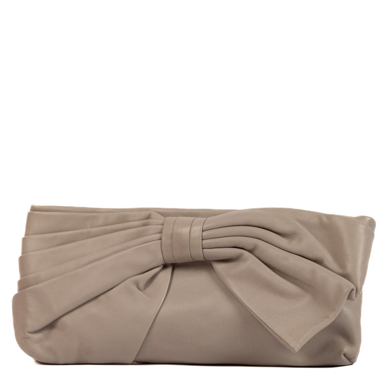 Valentino Garavani Taupe Nappa Lambskin Bow Clutch