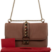 Valentino Garavani Brown Leather Glam Lock Medium Crossbody Bag