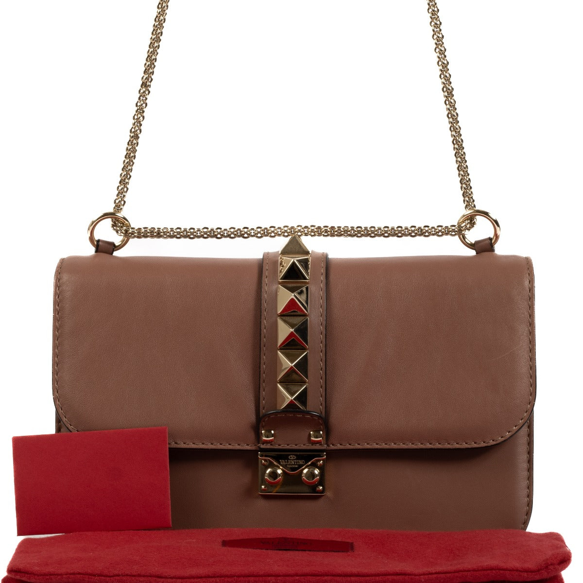 Valentino Garavani Brown Leather Glam Lock Medium Crossbody Bag
