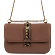 Valentino Garavani Brown Leather Glam Lock Medium Crossbody Bag