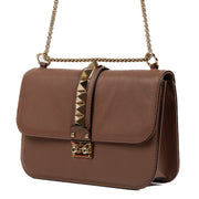 Valentino Garavani Brown Leather Glam Lock Medium Crossbody Bag