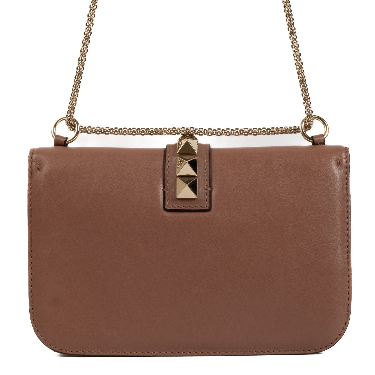 Valentino Garavani Bruin Leren Glam Lock Medium Crossbody Tas