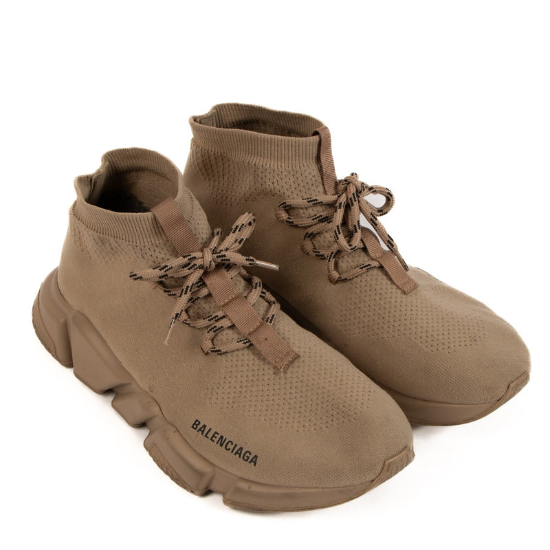 Buy real authentic Balenciaga Beige Speed Lace Up Triple Sneakers safe online at Labellov.com or in Brussels, Knokke and Antwerp