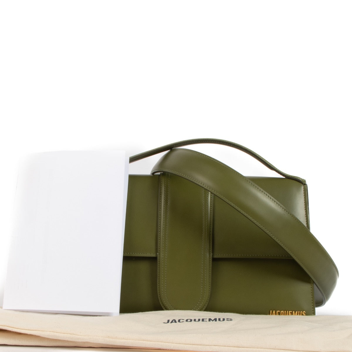 Shop 100% authentic second-hand Jacquemus Khaki Leather Le Bambinou Bag on Labellov.com