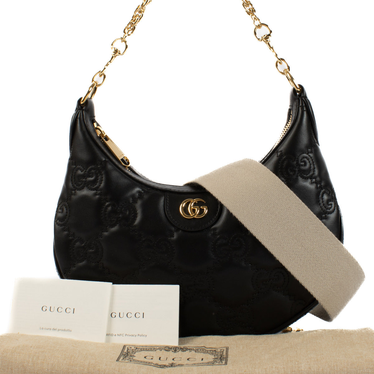 Gucci Black Matelassé Small Half Moon Shoulder Bag