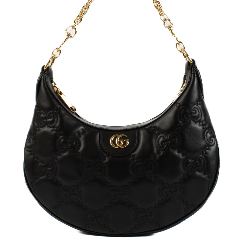 Gucci Black Matelassé Small Half Moon Shoulder Bag