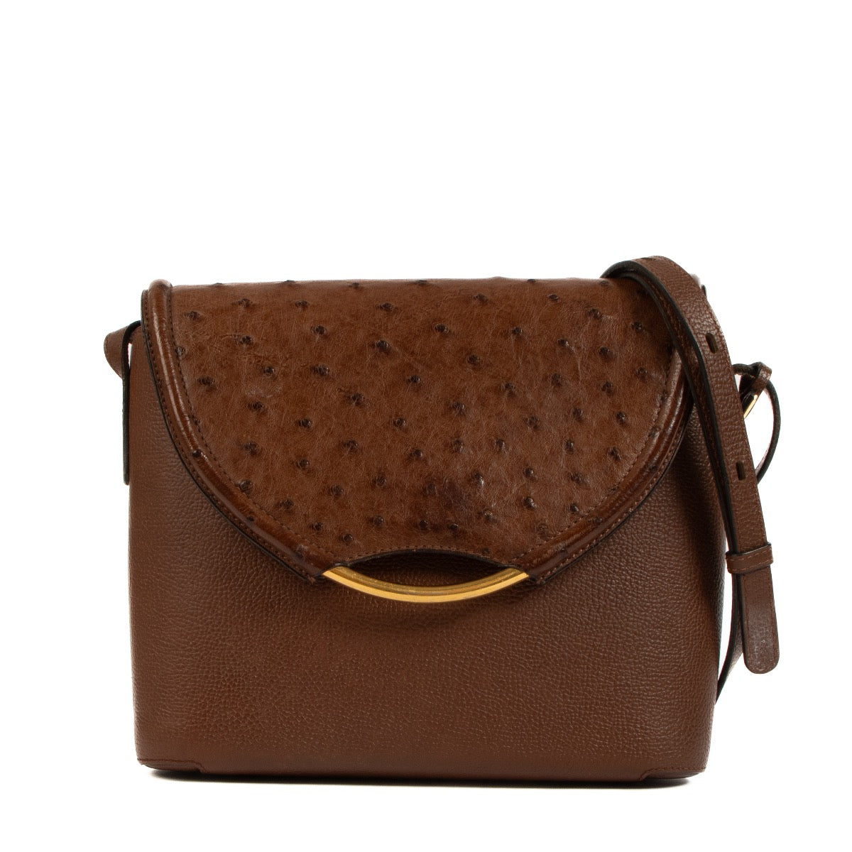 Shop safe online at Labellov in Antwerp, Brussels and Knokke this 100% authentic second hand Delvaux Brown Ostrich Eclair Crossbody Bag