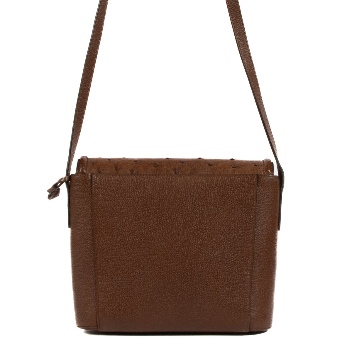 Shop safe online at Labellov in Antwerp, Brussels and Knokke this 100% authentic second hand Delvaux Brown Ostrich Eclair Crossbody Bag