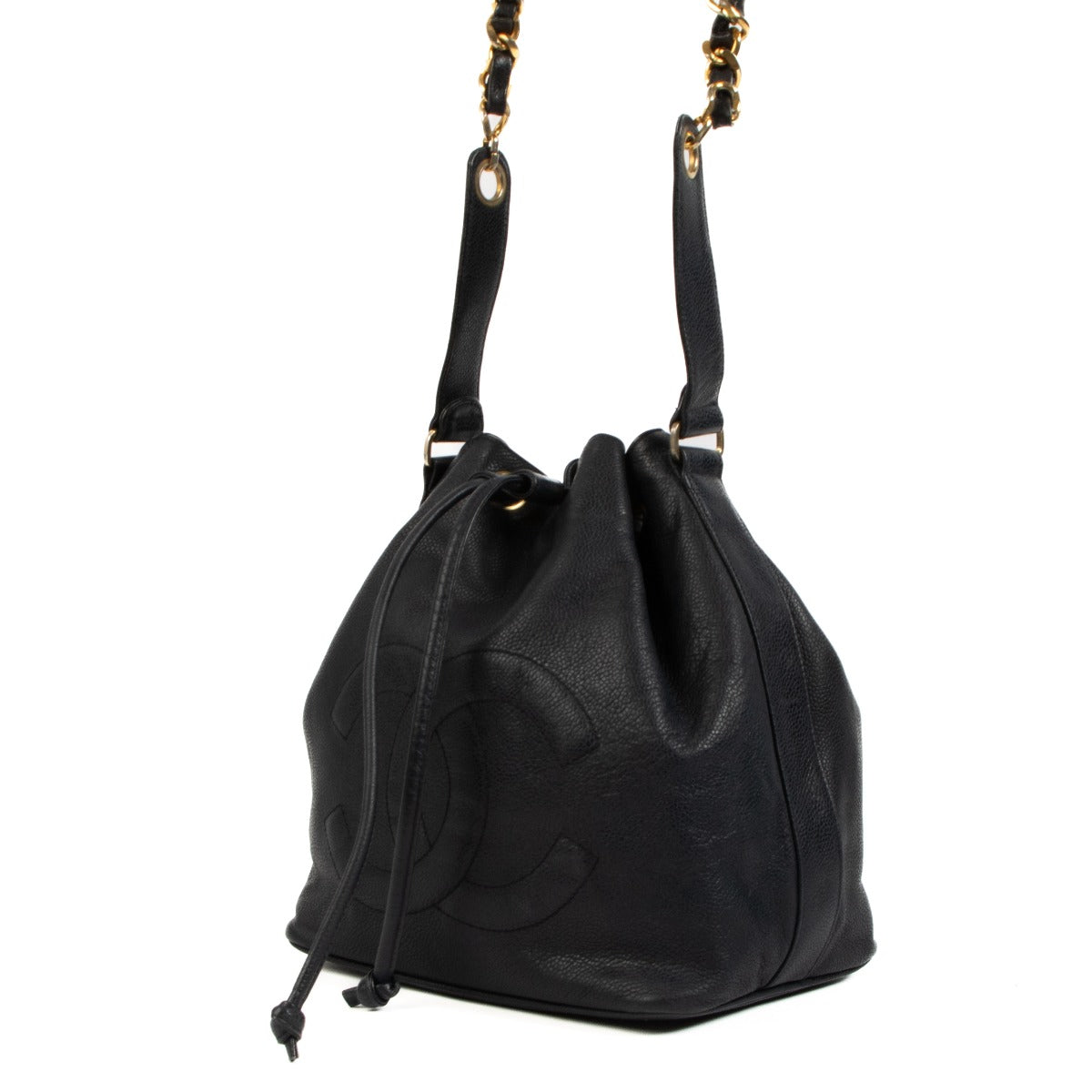 Sac seau Chanel vintage en cuir caviar bleu