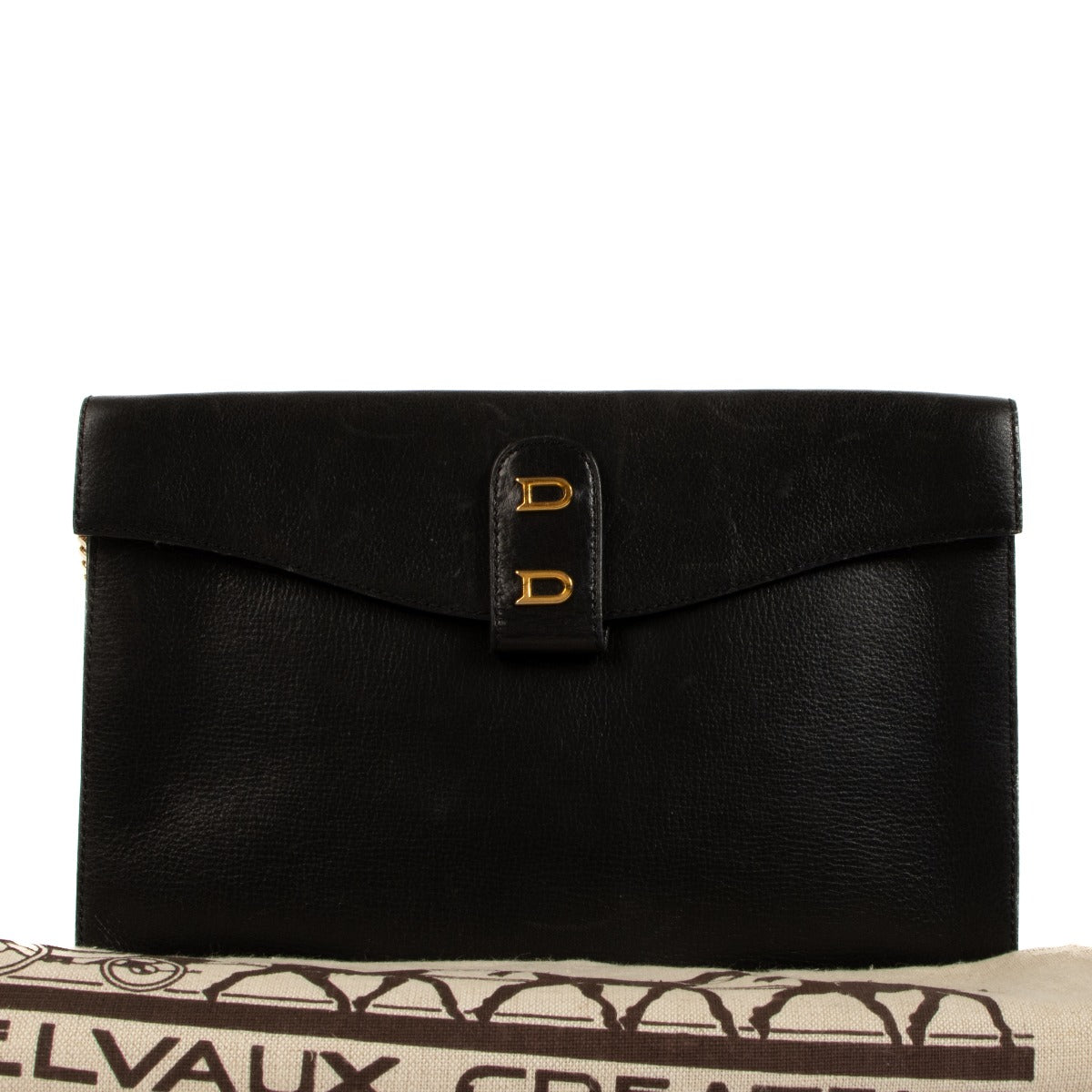 Delvaux Vintage Black Leather Clutch with Chain