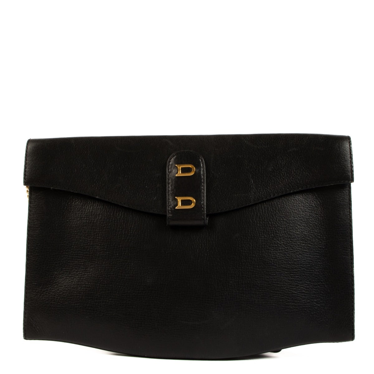 Delvaux Vintage Black Leather Clutch with Chain