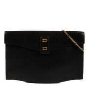 Delvaux Vintage Black Leather Clutch with Chain