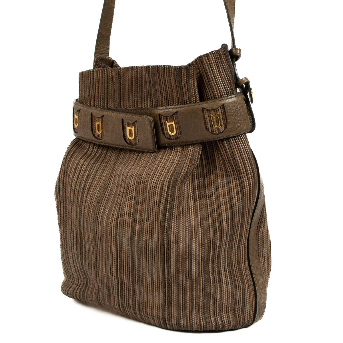 Delvaux Dark Beige Toile de Cuir Calicot Bucket Bag