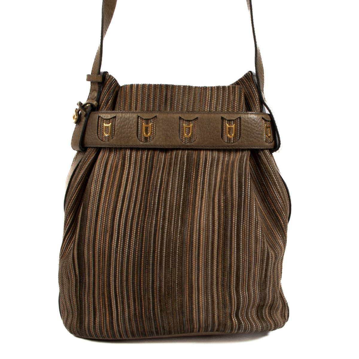 Delvaux Dark Beige Toile de Cuir Calicot Bucket Bag