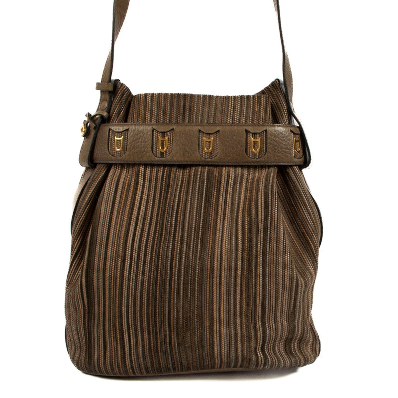 Delvaux Dark Beige Toile de Cuir Calicot Bucket Bag