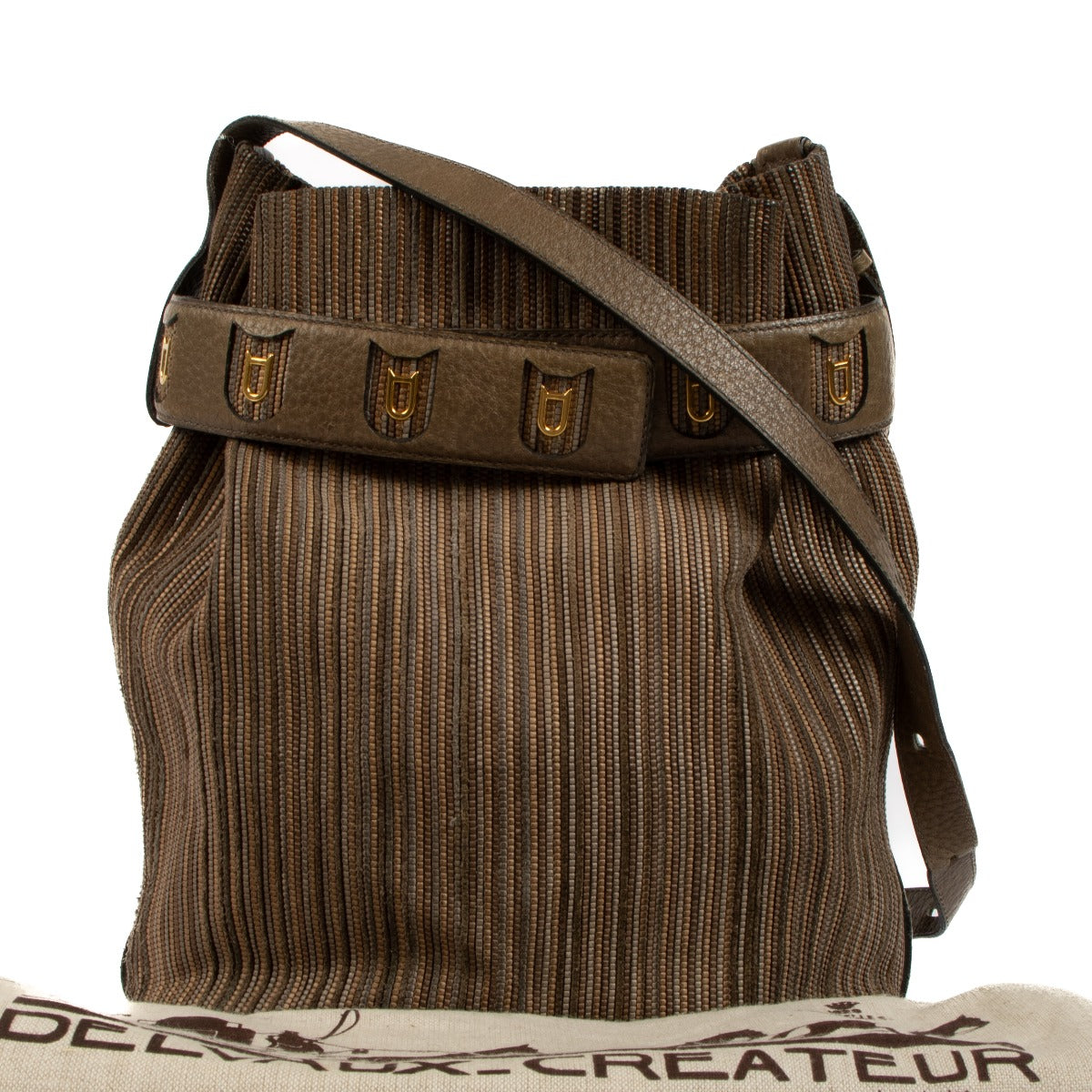 Delvaux Dark Beige Toile de Cuir Calicot Bucket Bag