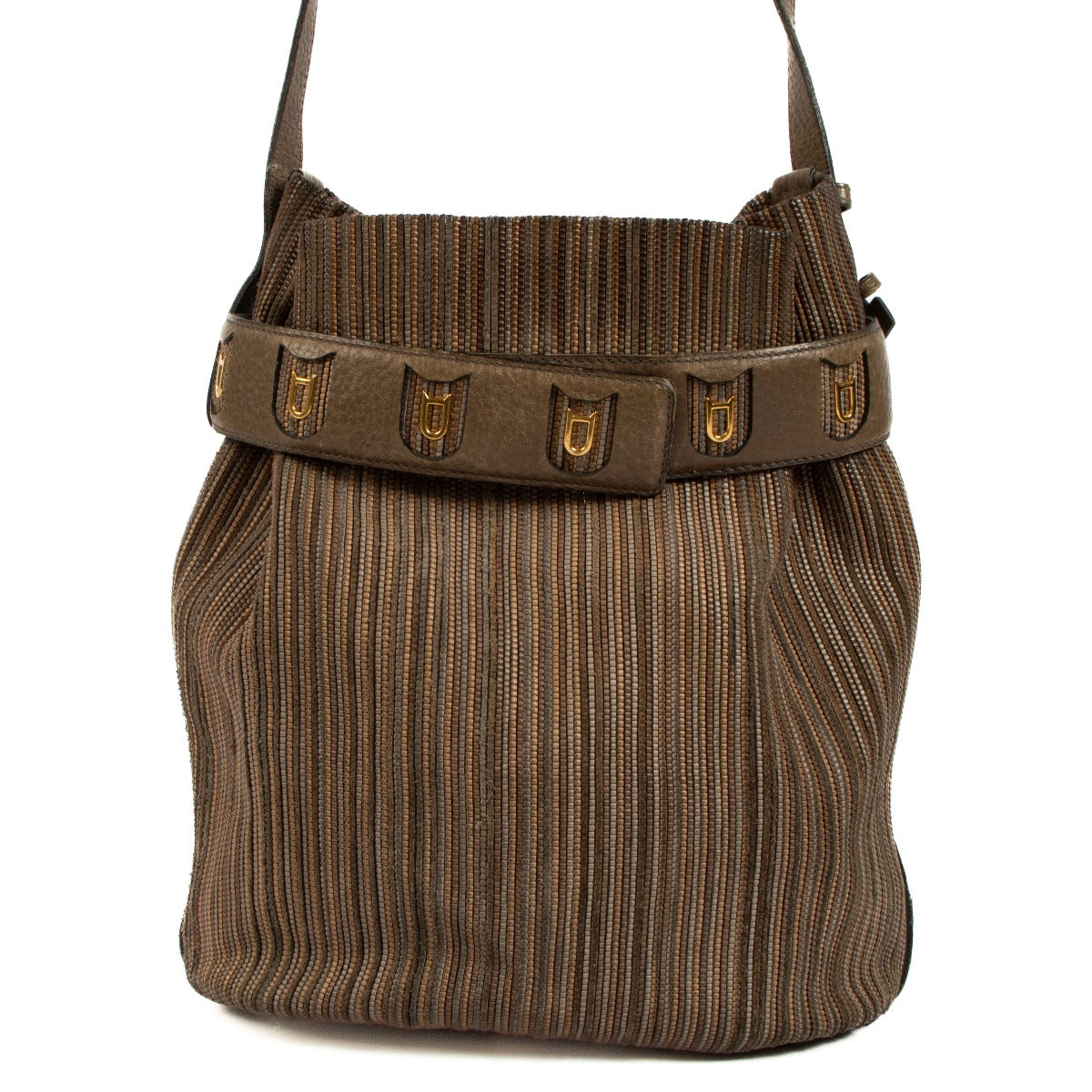 Delvaux Dark Beige Toile de Cuir Calicot Bucket Bag