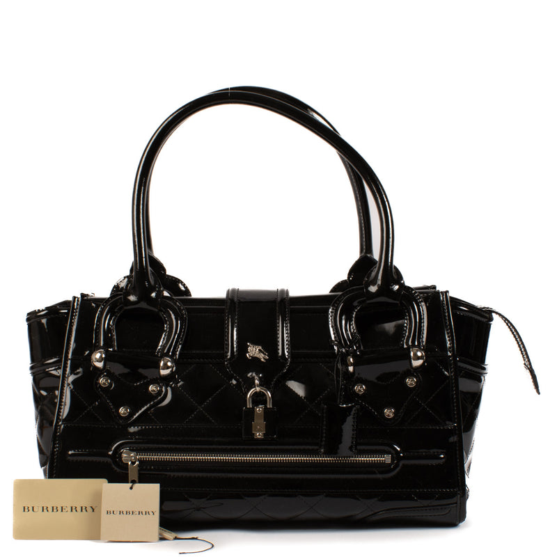 Burberry Black Patent Leather Manor Bag