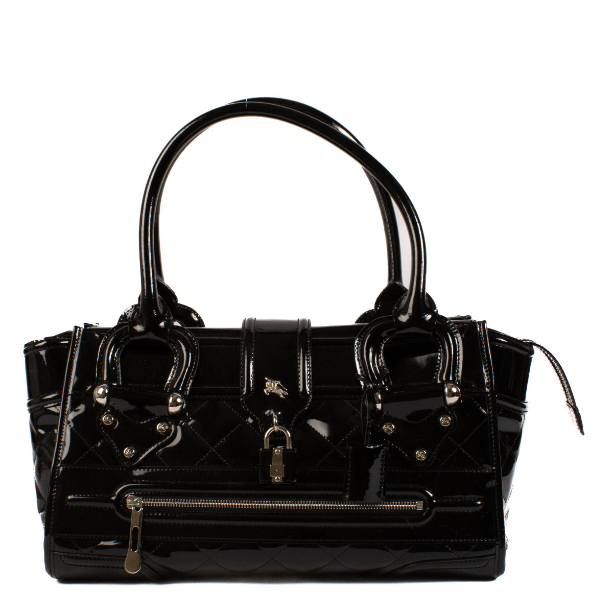 Burberry Black Patent Leather Manor Bag