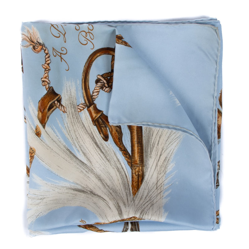 Shop 100% authentic second-hand Hermès Blue A propos De Bottes Silk Carré 90 Scarf on Labellov.com