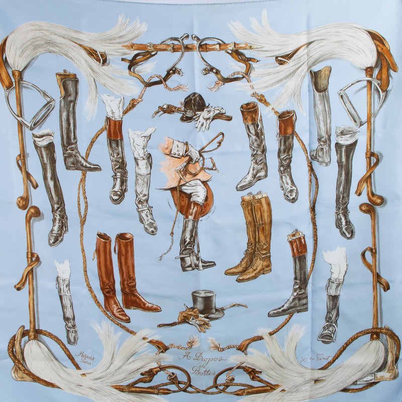 Shop 100% authentic second-hand Hermès Blue A propos De Bottes Silk Carré 90 Scarf on Labellov.com