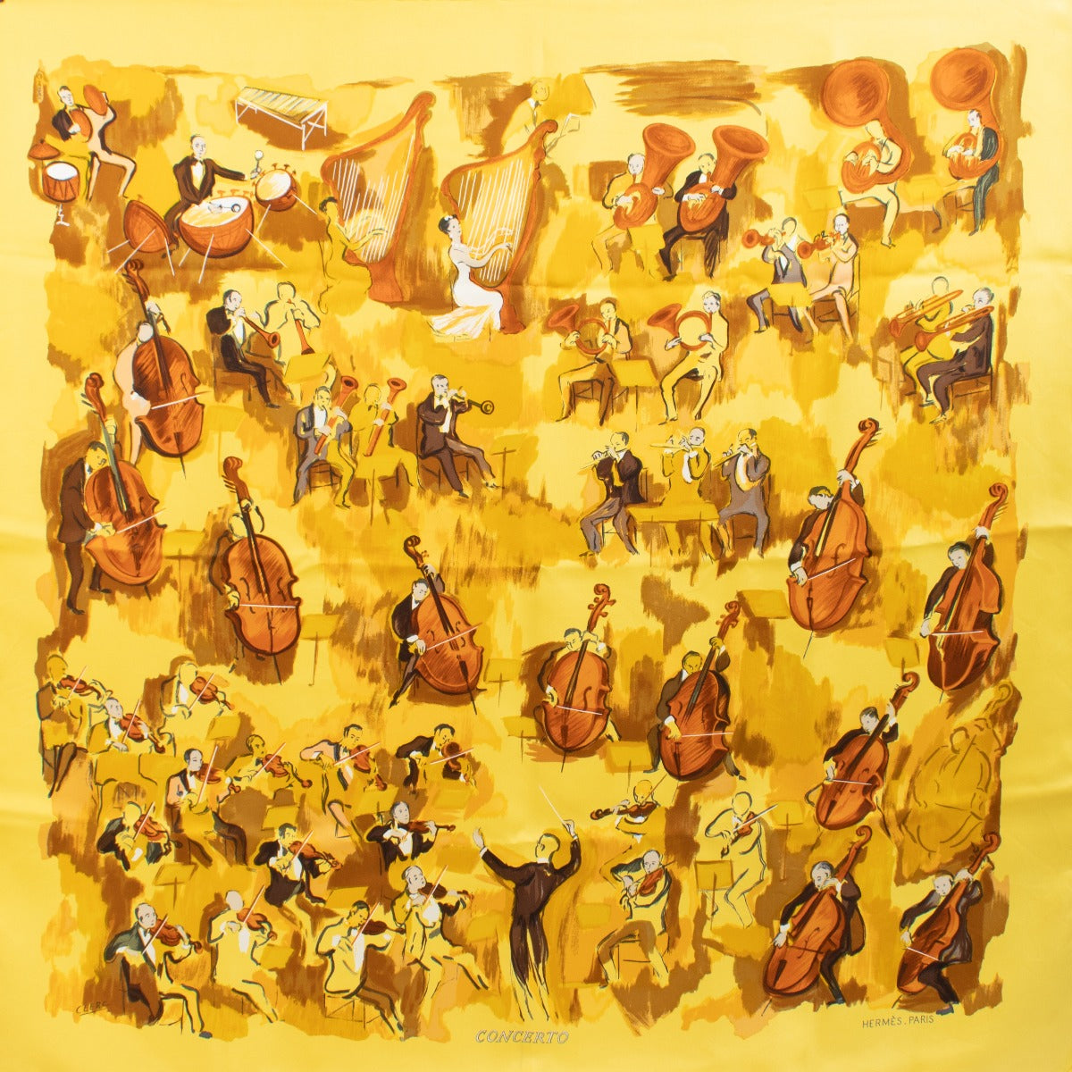 Buy 100% authentic second hand Hermès Yellow Concerto Scarf By Jean-Louis Clerc on Labellov.com