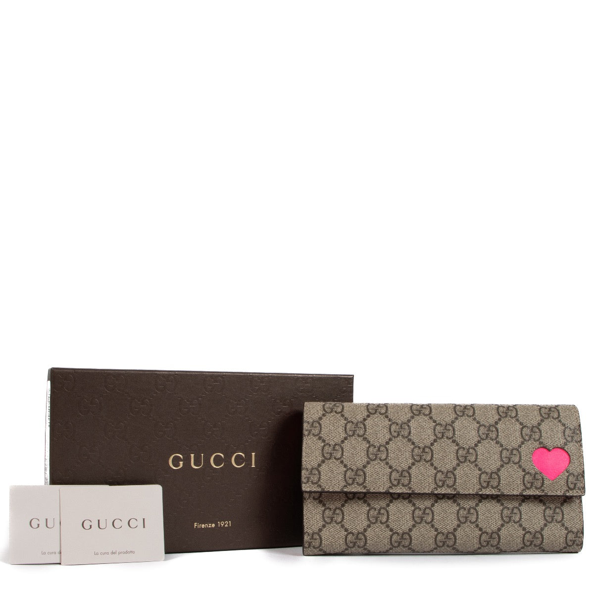 Shop 100% authentic second-hand Gucci GG Supreme Neon Pink Heart Continental Wallet on Labellov.com