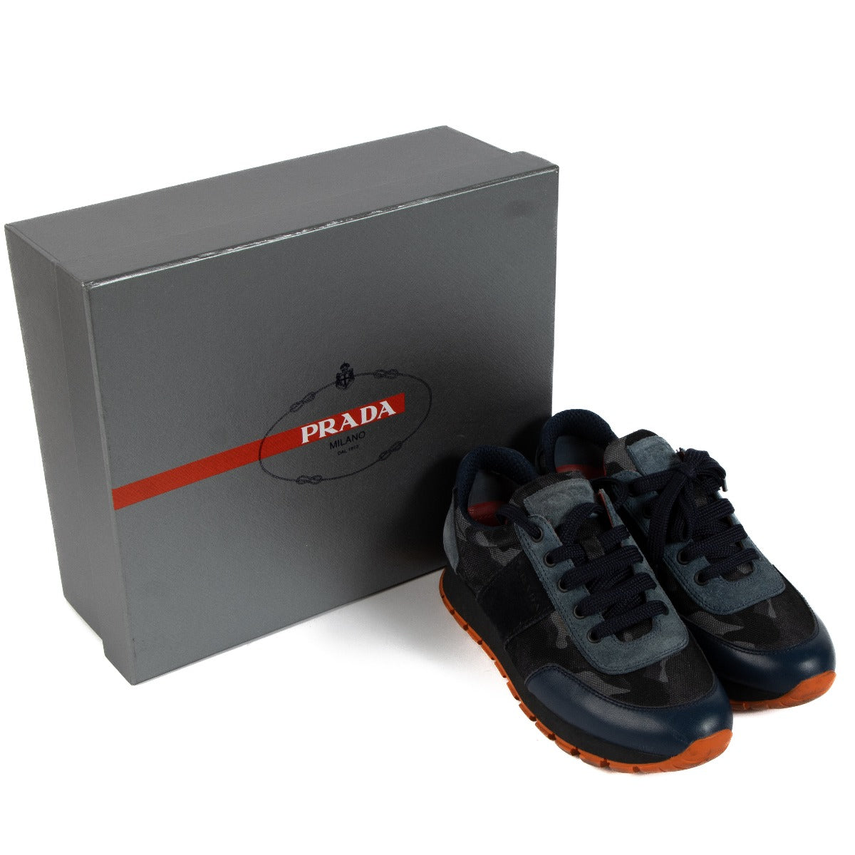 Prada Blue/Orange Camouflage Sneakers
