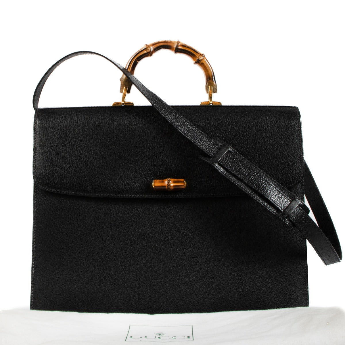 Gucci Vintage Black Leather Bamboo Briefcase