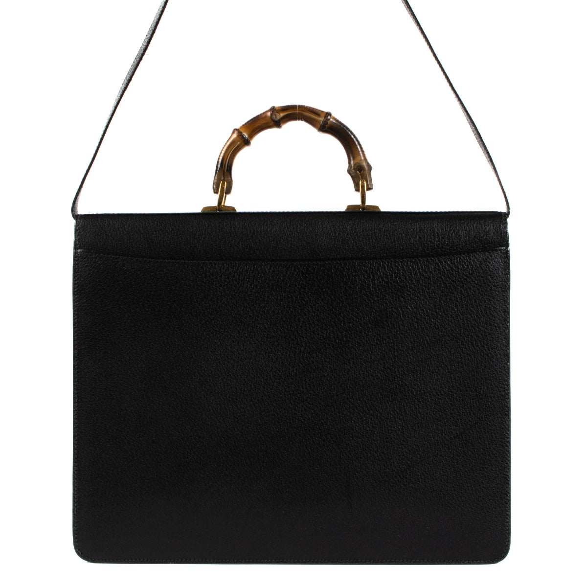 Gucci Vintage Zwart Lederen Bamboo Aktetas